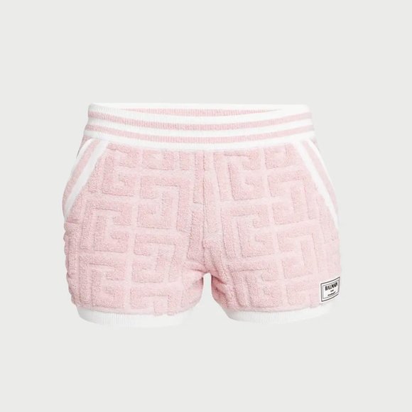 NEW Balmain Size 46 FR (14 US) Sponge Monogram Knit Shorts - Pink/White - Picture 3 of 6